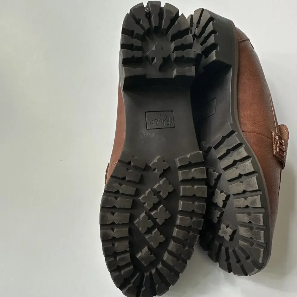 Style & Co Womens Wandaa Dress Loafers 11 M Brown Slip-On Toe Strap Accent EUC